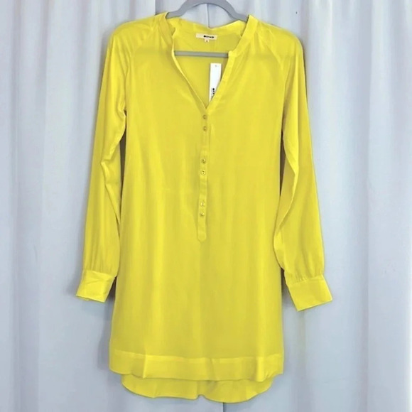 NEW LaMade Yellow Silk Long Sleeve Button Dress Size XS - Picture 1 of 7